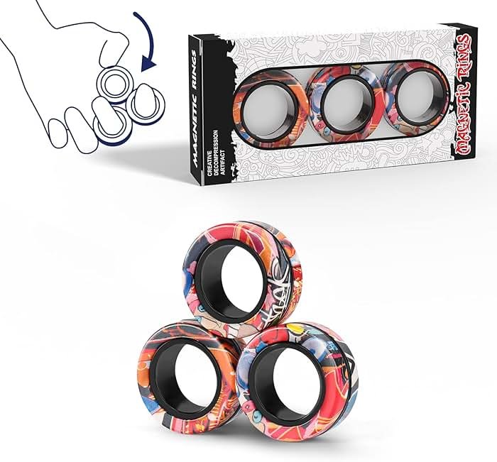 Magnetic Rings Fidget Toy Set, Idea ADHD Fidget Toys, Adult Fidget Magnets Spinner Rings for Anxiety Relief Therapy, Fidget Pack Great Gift for Adults Teens Kids (3PCS) - Product Image