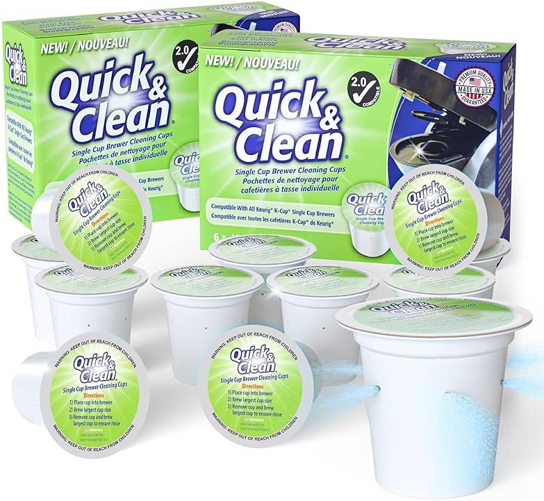 Quick & Clean [12-Pack] Keurig Cleaning Pods - K Cup Cleaner Pod For Keurig - 2.0 Coffee Machine Compatible, Removes Stains, Non-Toxic and Eco-Friendly - Product Image