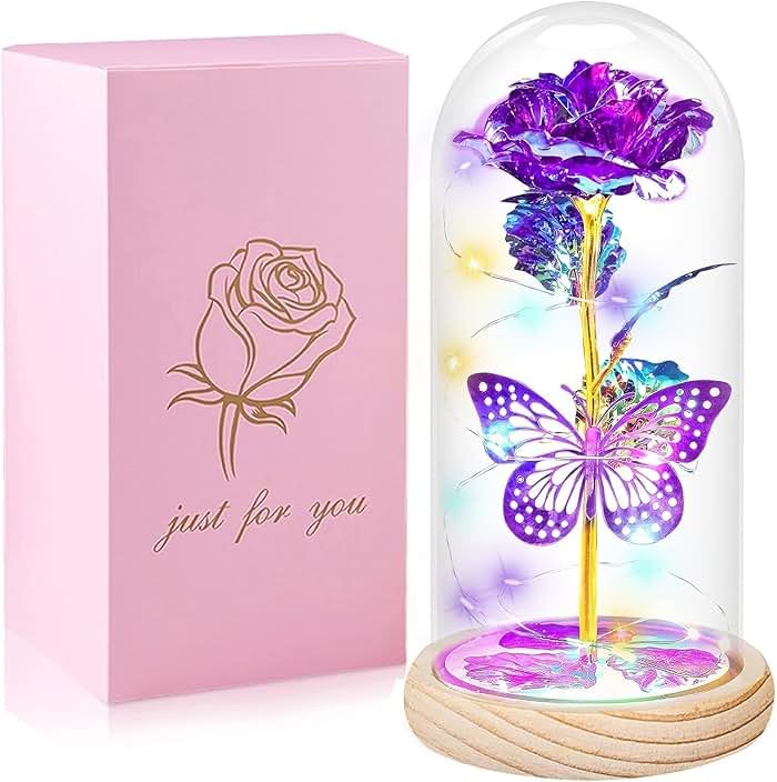 QUNPON Christmas Rose Gifts for Women Gifts Flowers for Women,Womens Gifts for Christmas,Birthday Gifts for Women,Purple Butterfly for Mom Grandma,Sister,Her,Wife,Valentines Day - Product Image