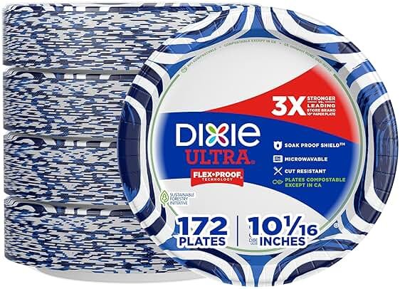Dixie Ultra, Large Paper Plates, 10 Inch, 172 Count (4 packs of 43 plates), 3X Stronger*, Heavy Duty, Microwave-Safe, Soak-Proof, Cut Resistant, Disposable Plates For Heavy, Messy Meals - Product Image