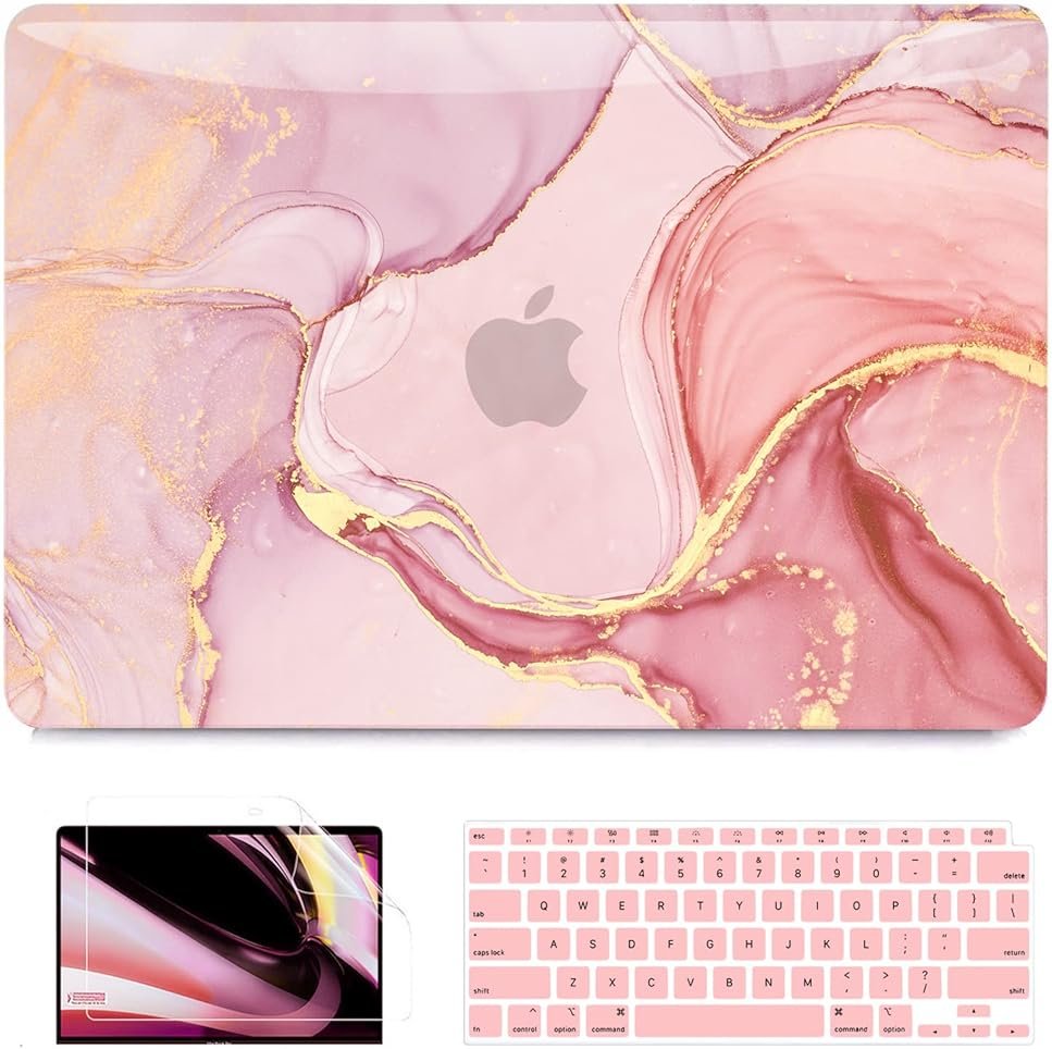 B BELK Compatible with MacBook Air 13 inch Case 2021 2020 2019 2018 M1 A2337 A2179 A1932 Touch ID,Plastic Laptop Hard Shell+2 Keyboard Cover+Screen Protector for MacBook Air 13.3 inch Case,Pink Marble - Product Image