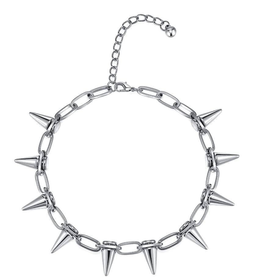 Reaowazo Spike Chokers for Women Choker Goth Necklaces Mens Chain Choker Collar Punk Streetwear Handmade Adjustable Vintage Rivet Jewelry - Product Image