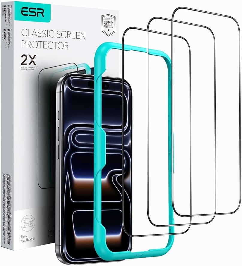 ESR 3 Pack for iPhone 17e/iPhone 16e/iPhone 14/iPhone 13/13 Pro Screen Protector, [9H Hardness] [Military Grade Shatterproof] Full Coverage Tempered Glass Film with Easy Installation Tool, HD Clear, Scratch Resistant - Product Image