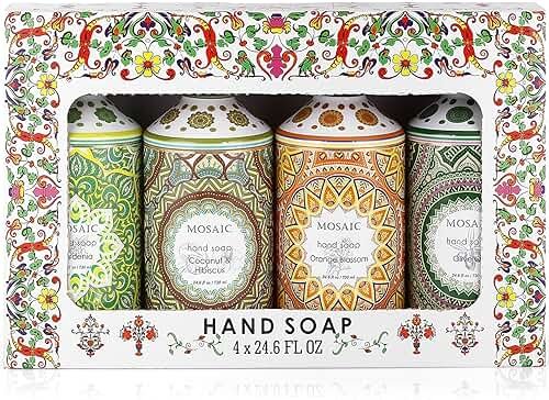 Mosaic Liquid Hand Soap / Hand Wash Gift Set, Ideal for Bathroom and Kitchen Hand Soap Set , Olive Oil + Coconut & Hibiscus + Gardenia + Orange Blossom, 4 x 24.6 fl oz Each Liquid Soap Bottle - Product Image