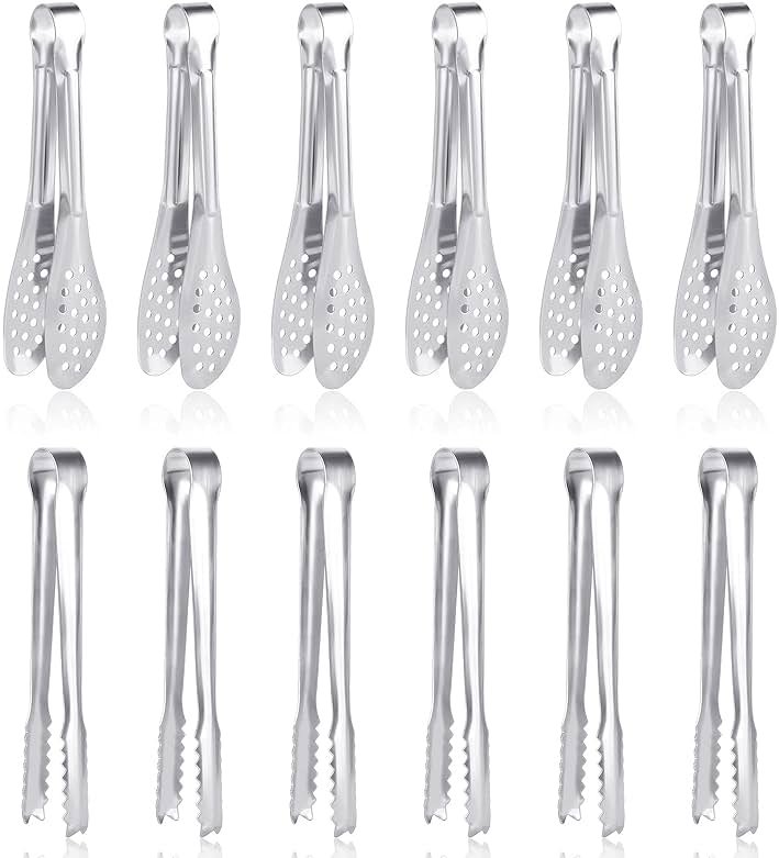 12 Pack Premium Small Serving Tongs, Dmoera Mini Stainless Steel Appetizer Tongs, 5Inch,5.2Inch(12.7cm) - Product Image