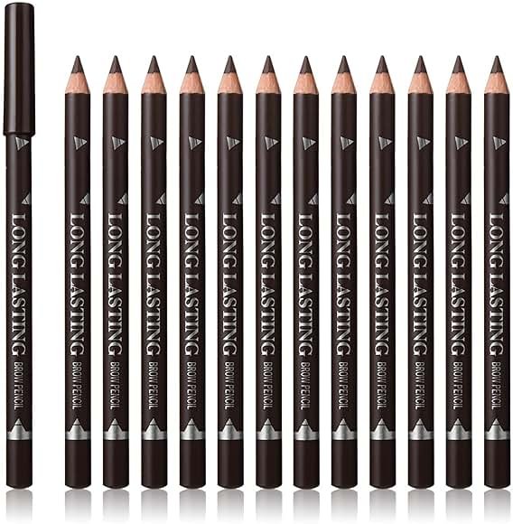 SUMEITANG 12 Pcs Dark Brown Eyebrow Pencil Eyeliner Makeup，Soft Textured，Easy to Color，Waterproof，Long Lasting Eyebrow Tint Pen for Fills in Sparse Areas and Gaps Create a Natural Eye Brow - Product Image