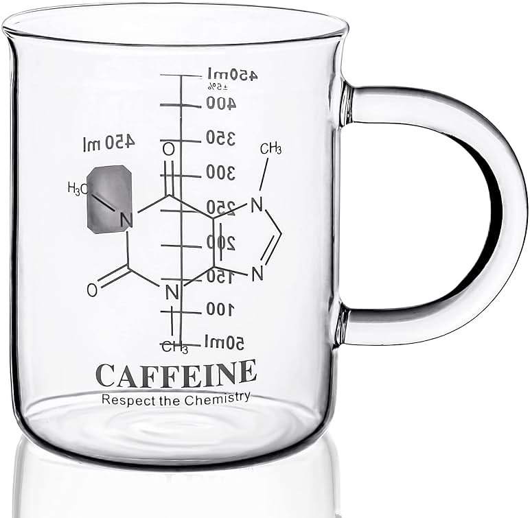 Caffeine Beaker Mug, Chemistry Coffee Mug 16 oz Borosilicate Glass, Measuring Graduated Beaker (450ml) - Product Image
