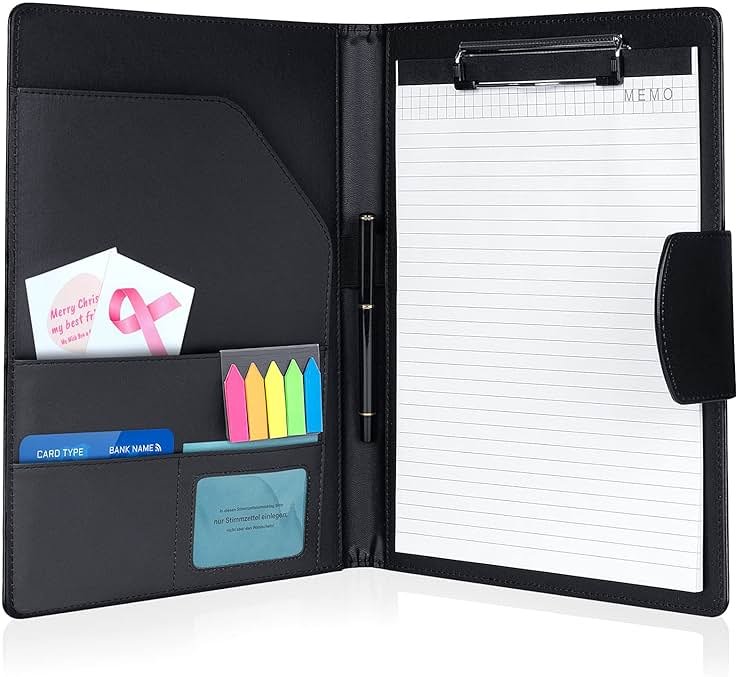 Agoer Padfolio Clipboard Folder, Leather Portfolio Organizer Binder with Magnetic Closure Cover for Interview Resume Office Conference,Business Portfolio Included Letter Sized Paper & Pen & Sticky Tab - Product Image