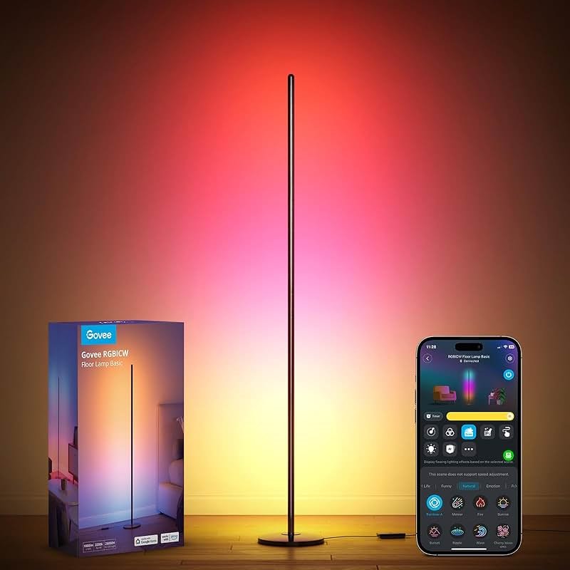 Govee RGBIC Floor Lamp Basic, 1000lm LED Corner Lamp Compatible with SmartThings, Alexa, and Matter, Modern Floor Lamp with Music Sync and 16 Million DIY Colors, Standing Lamp for Bedroom Living Room - Product Image