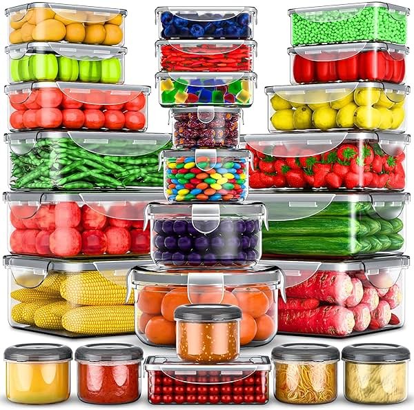RockBerry 50 Pcs Large Food Storage Containers with Lids Airtight-85 OZ to small Containers-Total 526OZ Stackable Kitchen Set -BPA Free Leak proof containers- Freezer Microwave safe - Product Image