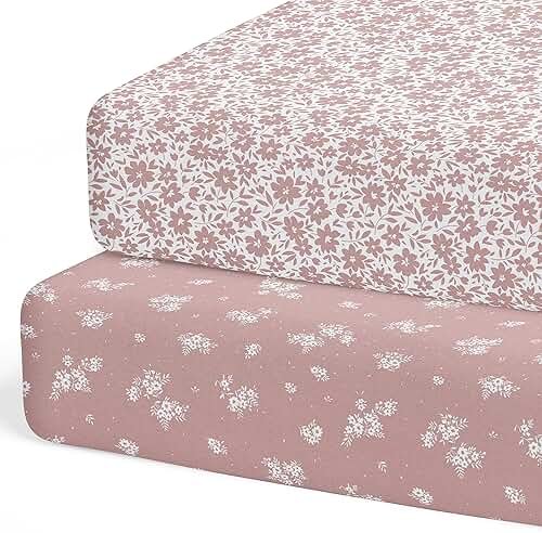 Crib Sheets Neutral - Fitted Baby Crib Sheets Bed for Girl Boy - 2 Pack Standard & Toddler Mattress (Antique Rose) - Buttery Soft Organic Cotton Blend - Product Image