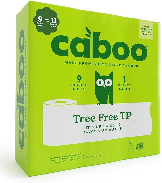 Caboo Tree Free Toilet Paper, Septic Safe Bath Tissue, Quick Dissolving 2 Ply Sheets - 300 Sheets Per Roll, 9 Double Rolls - Product Image