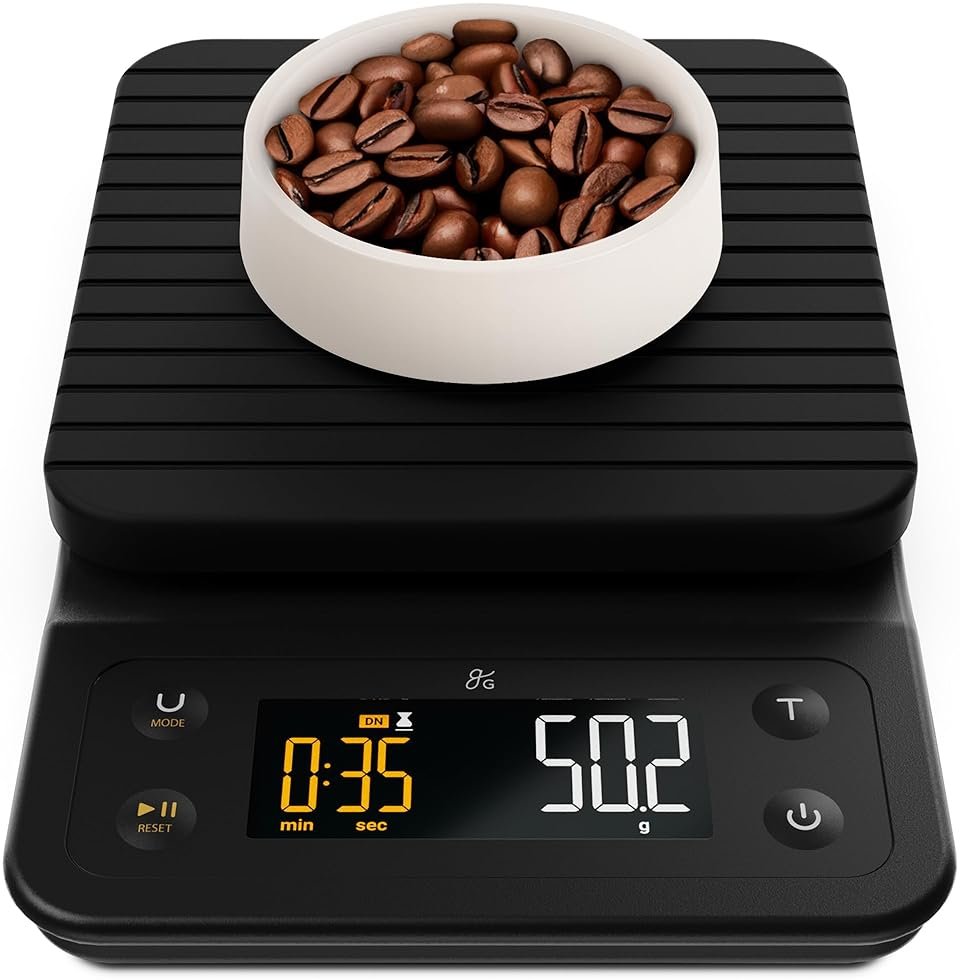 Greater Goods Coffee Scale with Timer, 0.1g Precision Digital Espresso & Pour Over Scale for Chemex, V60, Drip & Matcha Weighing, Waterproof Silicone Cover, 6.6lb Barista Brew Capacity (Onyx Black) - Product Image