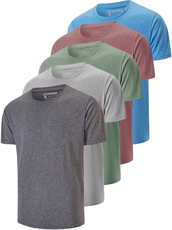 5 Pack Men's Dry Fit T Shirts Athletic Running Gym Workout Short Sleeve Tee Shirts for Men - Product Image
