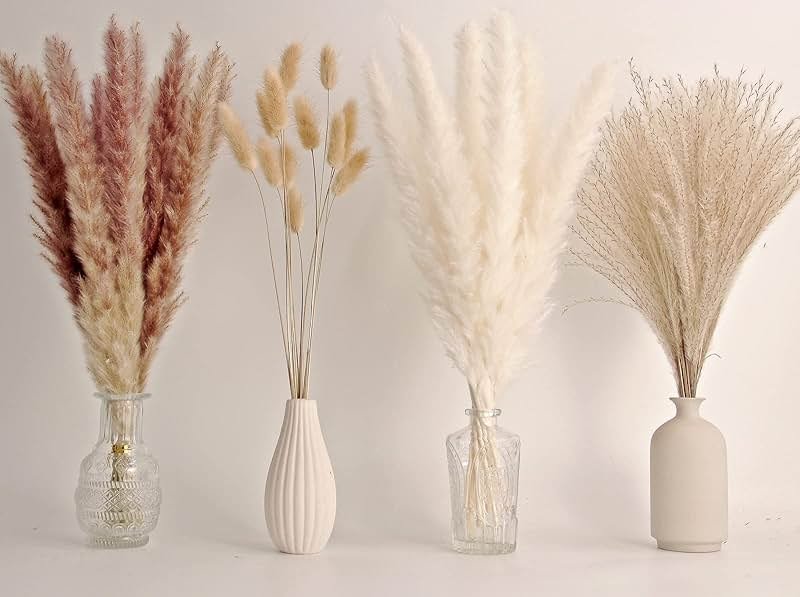 65PCS Pampas Grass Decor, Including pompas Floral, Reed Dried Grass and Bunny Tails Dried Flowers, Natural Dried Pampas Grass Bouquet for Boho Decor Wedding, Home Decoration - Product Image