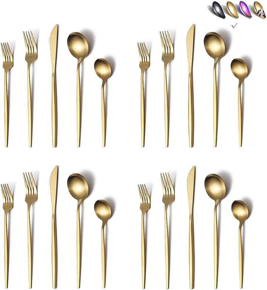 Matte Gold Silverware Set 40 Pieces, Stainless Steel Golden Flatware Set, Titanium Plating Cutlery Set, Matte Gold Utensil Sets, Service Set for 8 (Matte Golden) - Product Image