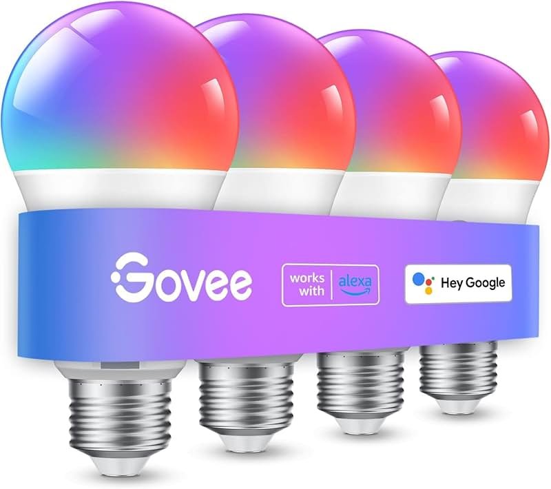 Govee Smart Light Bulbs, Color Changing Light Bulb, Work with Alexa and Google Assistant, 16 Million Colors RGBWW, WiFi & Bluetooth LED Light Bulbs, Music Sync, A19, 800 Lumens, 4 Pack - Product Image