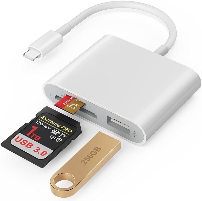 SD Card Reader, USB 3.0 Type C High Speed to SD/TF Card Adapter for iPhone 17/16/15 Pro Max Memory Card Reader with SD MicroSD USB 3 Port for Mac/iPad/MacBook Pro/Air Android Phone Tablet(White) - Product Image