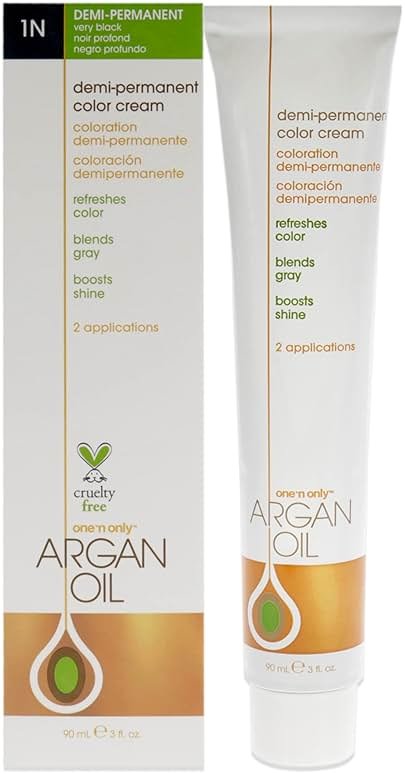 One N' Only Demi Permanent Hair Color - Permanent Hair Dye Made with Argan Oil - Delivers Rich, Accurate Tones with Gray Coverage - Improves Moisture & Elasticity - 1N Very Black (3 oz) - Product Image