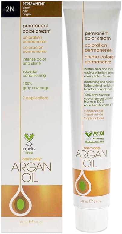 One N' Only Permanent Hair Color - Permanent Hair Dye Made with Argan Oil - Delivers Rich, Accurate Tones with Gray Coverage - Improves Moisture & Elasticity - 2N Black (3 oz) - Product Image