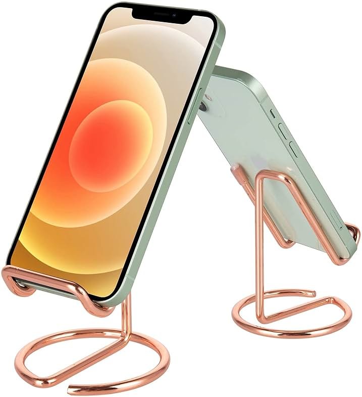 ROPOSY Cell Phone Stand for Desk, Cute Metal Rose Gold Cell Phone Stand Holder Desk Accessories, Compatible with All Mobile Phones, iPhone, iPad - Product Image