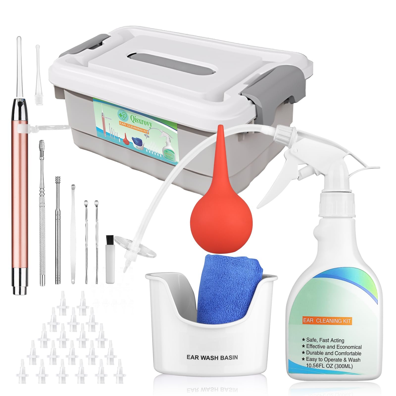 QISXROVY Ear Wax Removal Tool, Ear Cleaning Kit, Safe Ear Irrigation Flushing System for Adults & Kids, Large (50pcs accs), White - Product Image