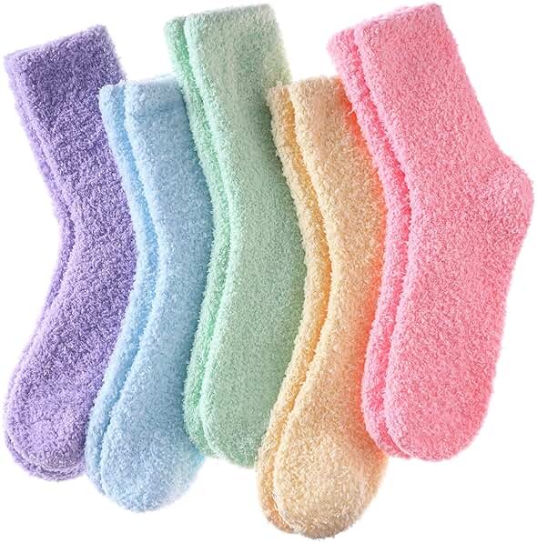 LINEMIN Womens Fuzzy Socks Cozy Fluffy Winter Warm Slipper Socks Microfiber Soft Home Sleeping Socks - Product Image