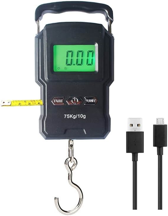 YAGSUW Rechargeable Lugagge Scale Portable Electronic Hook Scale Digital Hanging Bag Luggage Weight Scale Fishing Scale with Measuring Tape 165Lb Black - Product Image