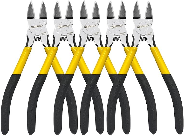 Wire Cutters 5 Pack, 6 inch Flush Cutters, BOOSDEN Spring Loaded Cutting Pliers,Precision Side Cutters,Sharp Diagonal Cutters,Small Wire Snips for Crafting - Product Image