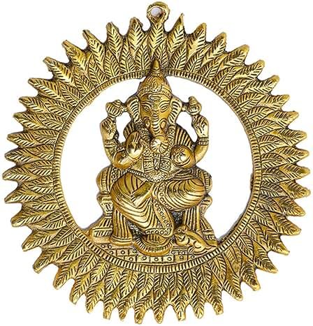 Aditri Creation Ganesha Wall Hanging Metal Ganesh Statue Round Sculpture Idol Indian Traditional wall Hanging Décor Antique Ganpati Statue for Entrance Temple décor Puja Home Decorations (8") - Product Image