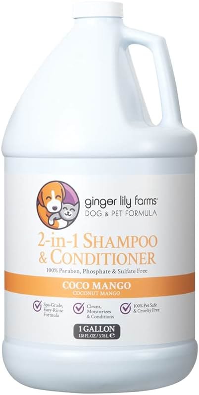 Ginger Lily Farms Dog & Pet Formula 2-in-1 Shampoo & Conditioner, 100% Vegan & Cruelty-Free, Coco Mango, 1 Gallon Refill (128 fl oz) - Product Image