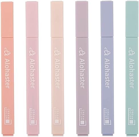 Alohaster HPSIZEE Aesthetic Cute Highlighters Mild Assorted Colors With Soft Chisel Tip, No Bleed Dry Fast Easy to Hold, for Journal Bible Planner Notes School Office Supplies, 6 Pack - Youth - Product Image