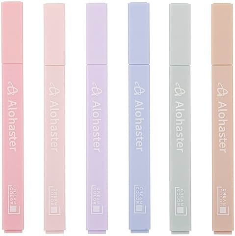 Alohaster HPSIZEE Aesthetic Cute Highlighters Mild Assorted Colors With Soft Chisel Tip, No Bleed Dry Fast Easy to Hold, for Journal Bible Planner Notes School Office Supplies, 6 Pack - Happiness - Product Image