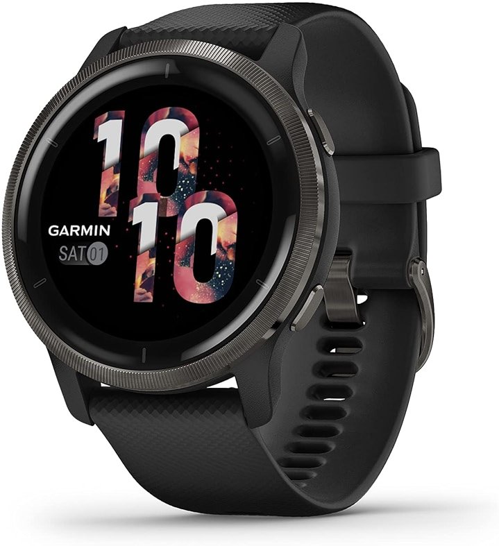 Garmin Venu 2, GPS Smartwatch with Advanced Health Monitoring and Fitness Features, Slate Bezel with Black Case and Silicone Band , 27.9 mm (Renewed) - Product Image