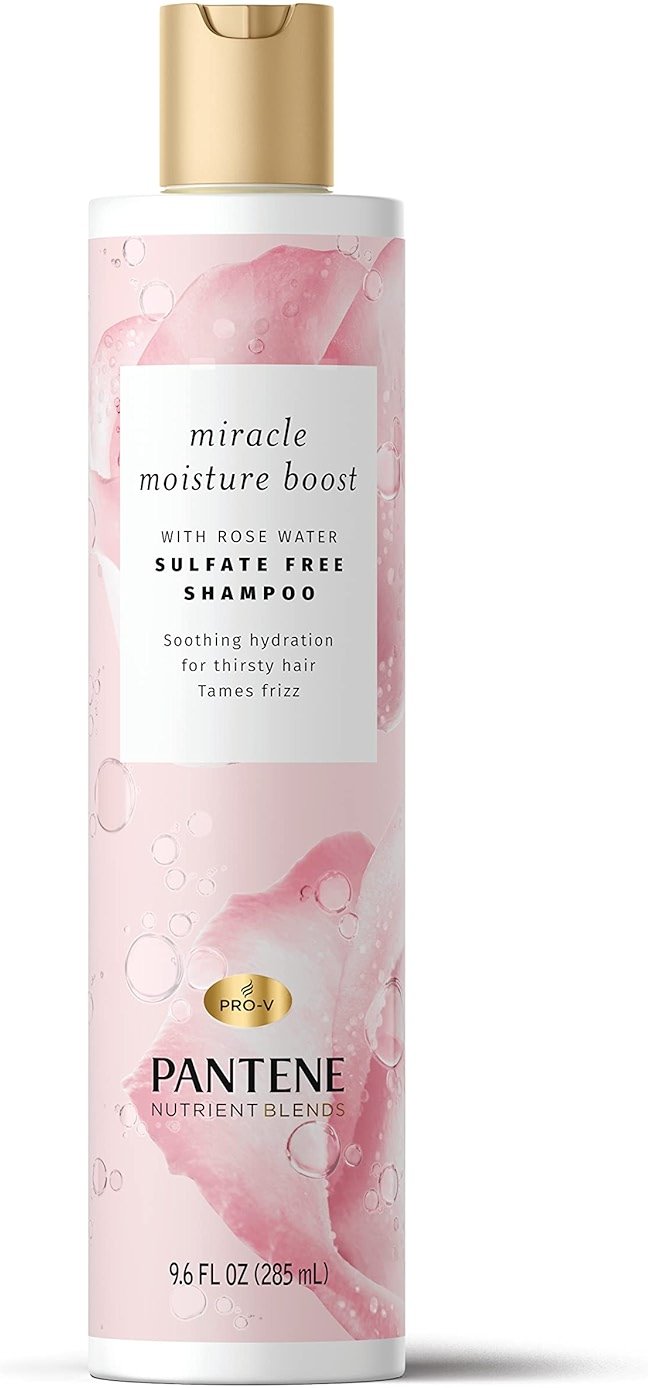 Pantene Sulfate Free Shampoo, Rose Water Shampoo for Dry Hair, Nutrient Blends Miracle Moisture Boost, 9.6 fl oz, Pack of 4 - Product Image