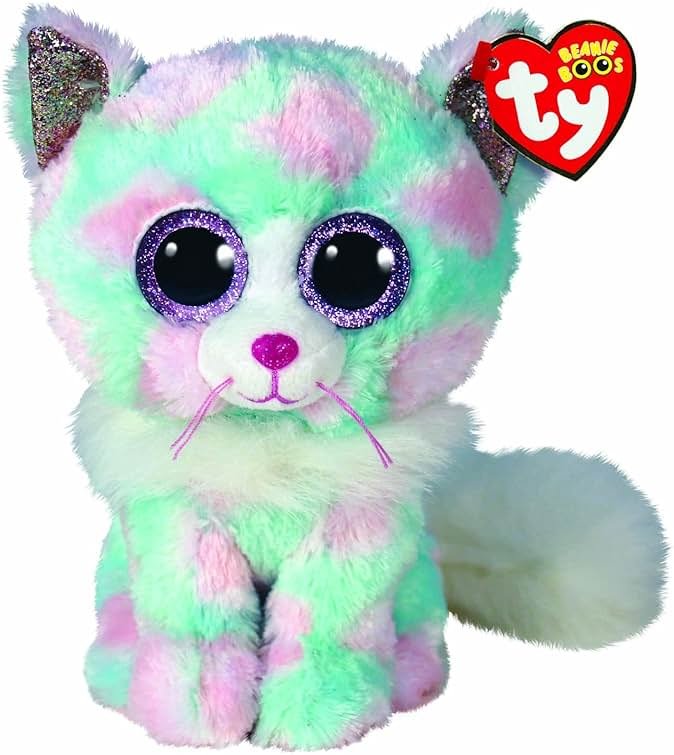 Ty - Beanie Boo's - Soft Toy Opal the Cat 15 cm, Pink and Blue, TY36376 - Product Image