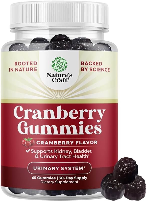 Natural Cranberry Gummies for Women and Men - Extra Strength Delicious Antioxidant Cranberry Chews for Urinary Tract Health - Kidney & Bladder Support with Immune Health - Vegan & Gluten Free - 60 Ct - Product Image