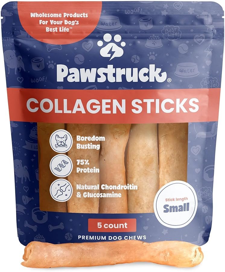 Pawstruck Natural 5-7" Beef Collagen Sticks for Dogs – Long-Lasting Rawhide Alternative, High Protein & Low Fat with Chondroitin & Glucosamine – 5 Pack - Product Image