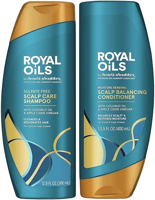Head & Shoulders Royal Oils Shampoo and Conditioner Set, 1% Pyrithione Zinc, Scalp Care & Hydration, Moisture Renewal Conditioner + Anti-Dandruff Shampoo, 12.8 fl oz Each - Product Image