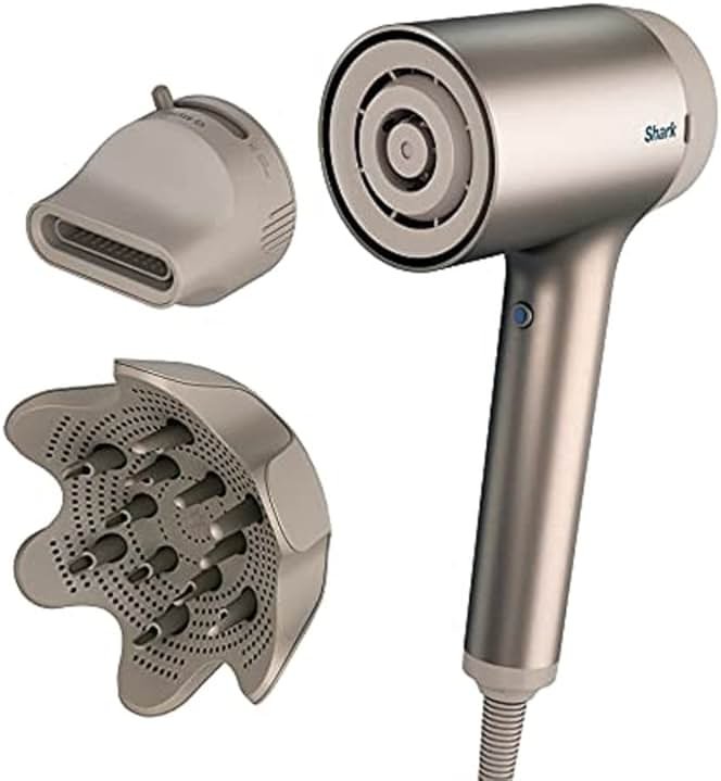 Shark HD113BRN Hair Blow Dryer HyperAIR Fast-Drying with IQ 2-in-1 Concentrator and Curl-Defining Diffuser Attachments, Auto Presets, Ionic, Styling Tools, No Heat Damage, Extendable Prongs, Stone - Product Image