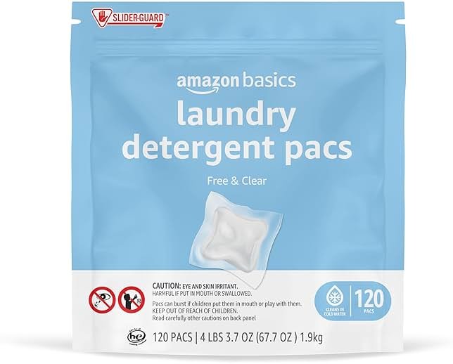 Amazon Basics Laundry Detergent Pacs, Free & Clear, Hypoallergenic, Fragrance Free, HE Compatible, Easy to Use, 120 Count (New Packaging) - Product Image