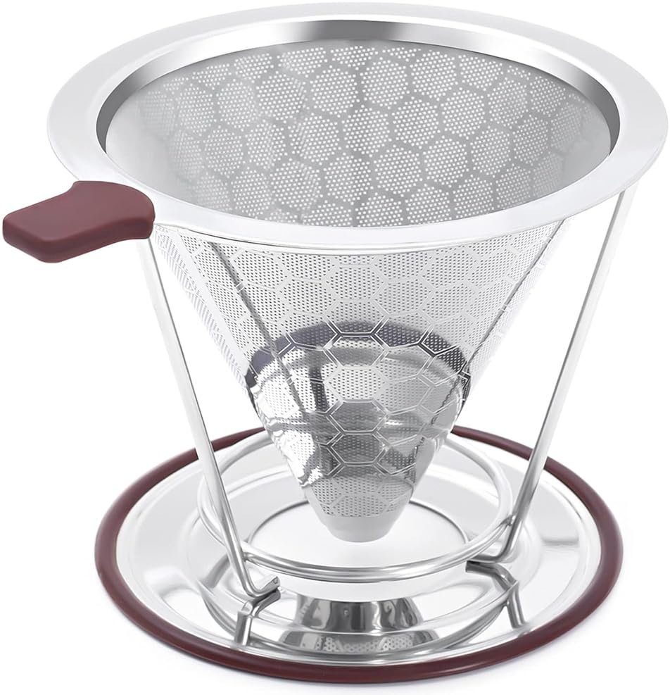 Pour Over Coffee Dripper, MISETTO Stainless Steel Filter,Easy to Clean Paperless pour over coffee maker,Reusable Filter,Cone Dripper with Removable Cup - Product Image