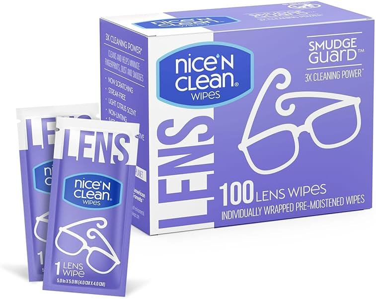 Nice 'n Clean SmudgeGuard Lens Cleaning Wipes (100 Total Wipes) | Pre-Moistened Individually Wrapped Wipes | Non-Scratching & Non-Streaking | Safe for Eyeglasses, Goggles, & Camera Lens - Product Image