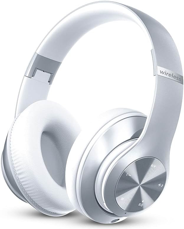 Headphones Wireless Bluetooth,60 Hours Playtime Foldable Lightweight Bluetooth Headphones Wireless Over Ear Wired Hi-Fi Stereo with 6 EQ Modes, Deep Bass Adjustable Headset with Mic, FM, TF for Adults - Product Image