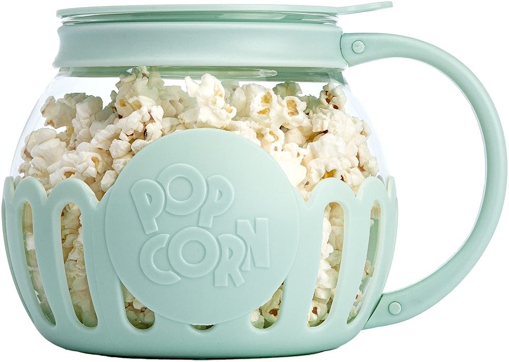 Ecolution Patented Micro-Pop Microwave Popcorn Popper with Temperature Safe Glass, 3-in-1 Lid Measures Kernels and Melts Butter, Made Without BPA, Dishwasher Safe, 1.5-Quart, Aqua - Product Image