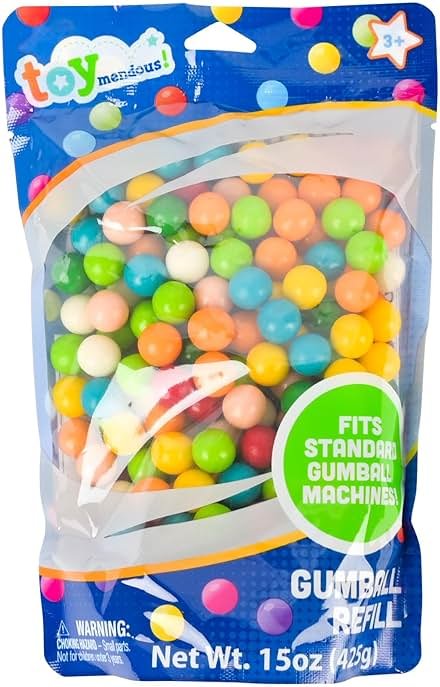 Toymendous Gumballs for Gumball Machine, 15oz Assorted Chewing Gum Fruit Flavored Bubble Gum, Gluten Free, 193 pieces - Product Image