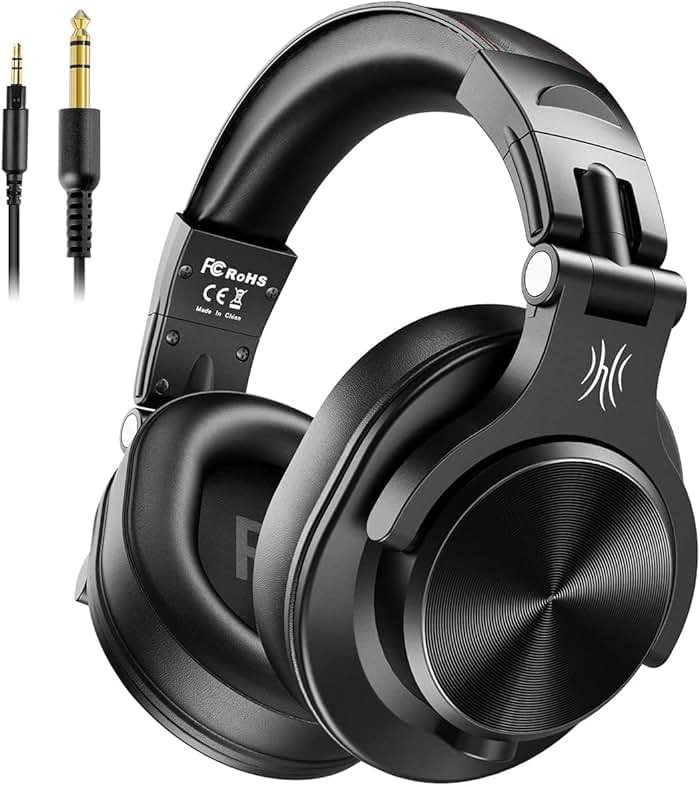 OneOdio A71 Hi-Res Studio Recording Headphones - Wired Over Ear Headphones with SharePort, Monitoring Mixing Foldable Headset with Stereo Sound, 3.5/6.35MM Jack for PC Computer DJ Guitar-Black - Product Image