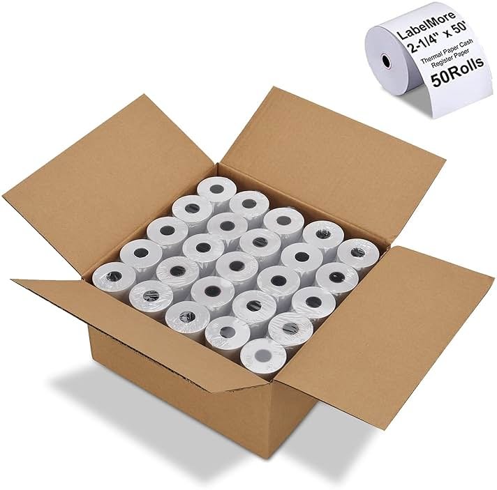(50 Rolls) LabelMore 2 1/4" X 50' Thermal Paper Rolls, Credit Card Paper Rolls Thermal, Cash Register Roll, Premium Pos Thermal Printer Paper - Product Image