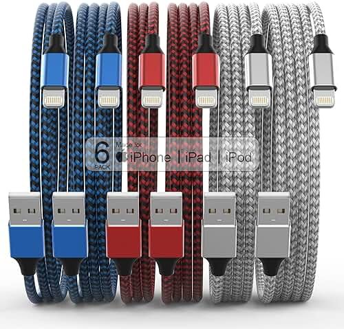 [Apple MFi Certified] 6Pack 3/3/6/6/6/10 FT iPhone Charger Nylon Braided Fast Charging Lightning Cable Compatible iPhone 14 Pro/13 mini/13/12/11 Pro MAX/XR/XS/8/7/Plus/6S/SE/iPad - Product Image