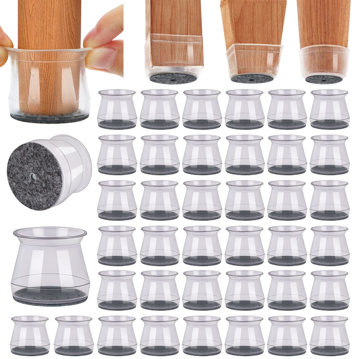 BUMACO 40Pcs Chair Leg Floor Protectors Chair Leg Protectors for Hardwood Floors Silicone Pads Covers to Protect Floors Universal L Clear Fit (1-5/16"~2") - Product Image